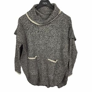 La Classe Couture Size S/M Gray Cowl Neck Poncho Knit Sweater Pockets Oversize